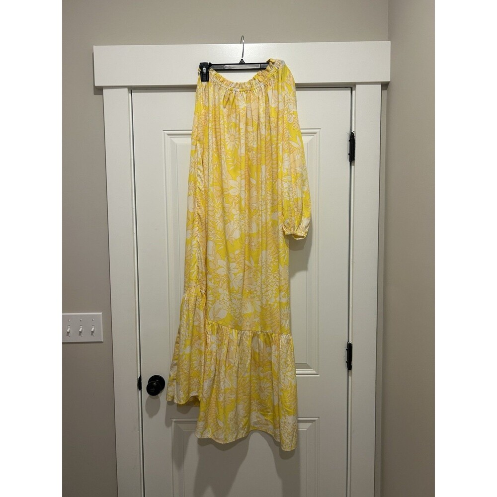 River Island Yellow Floral One Shoulder Maxi Dress Size 8 Wedding Cruise Vacay